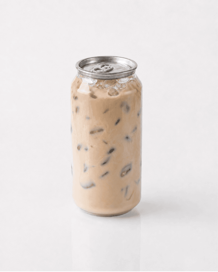 Iced chai in a clear can