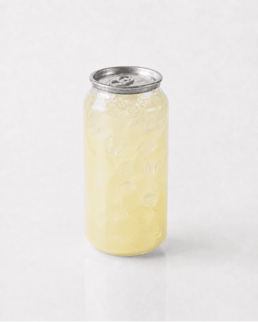 Lemonade over ice in a clear can