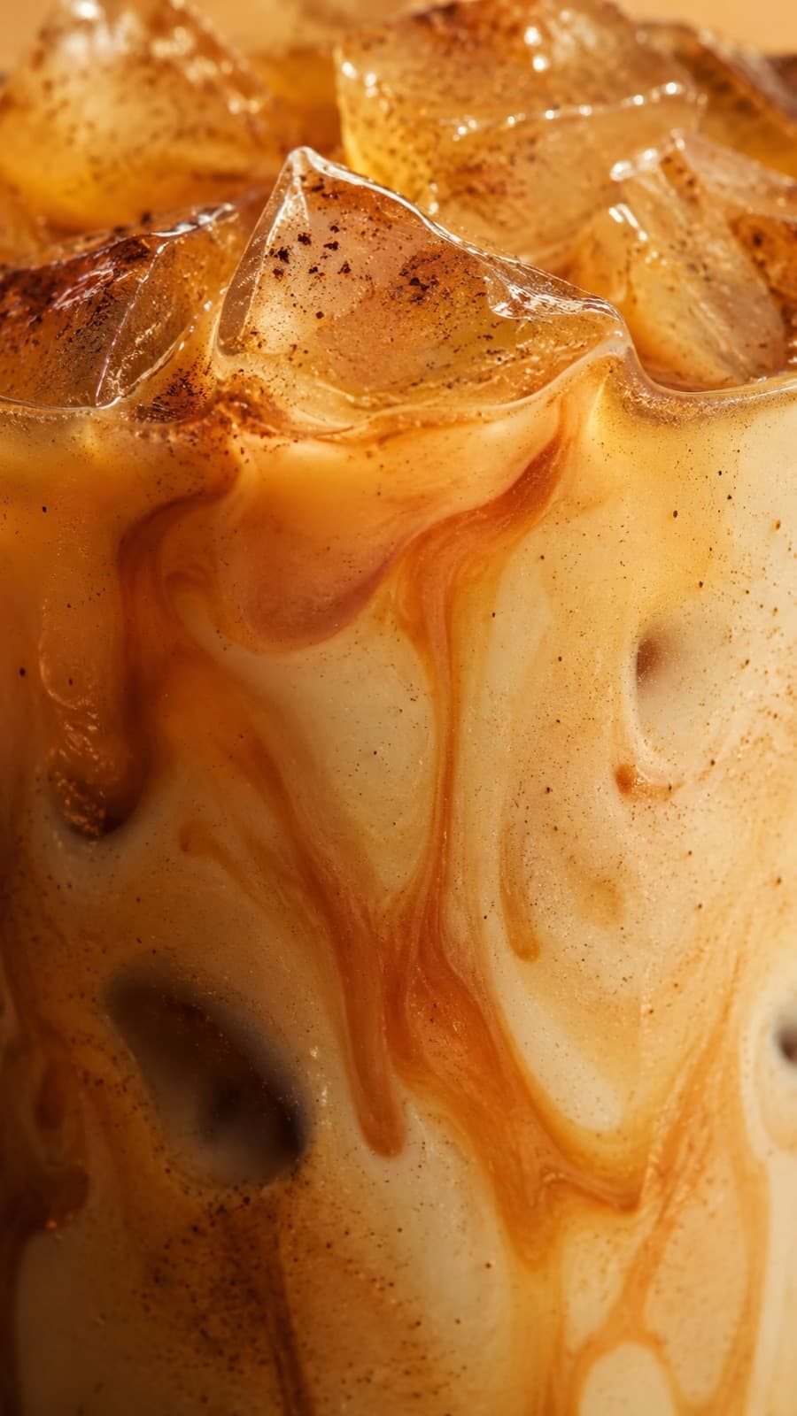 Spiced chai swirling over ice